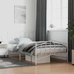 Cadre de lit métal sans matelas et pied de lit blanc 107x203 cm 