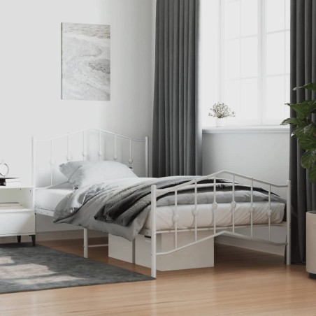 Cadre de lit métal sans matelas et pied de lit blanc 107x203 cm 