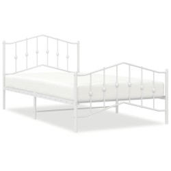 Cadre de lit métal sans matelas et pied de lit blanc 107x203 cm 