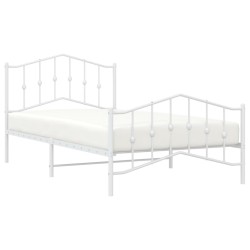 Cadre de lit métal sans matelas et pied de lit blanc 107x203 cm 