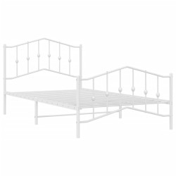 Cadre de lit métal sans matelas et pied de lit blanc 107x203 cm 