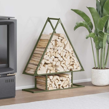 Portant de bois chauffage vert olive 80x25x90 cm 