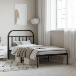 Cadre de lit métal sans matelas avec tête de lit noir 107x203cm 