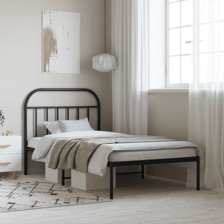 Cadre de lit métal sans matelas avec tête de lit noir 107x203cm 