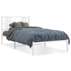 Cadre de lit métal sans matelas et tête de lit blanc 107x203 cm 