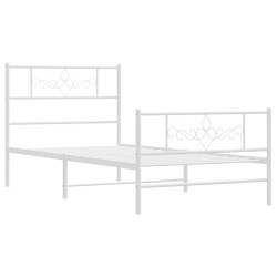 Cadre de lit métal sans matelas avec pied de lit blanc 80x200cm 