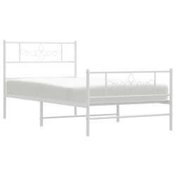 Cadre de lit métal sans matelas avec pied de lit blanc 80x200cm 
