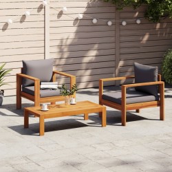 Salon de jardin avec coussins 3 pcs bois massif d'acacia 