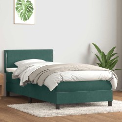 Sommier à lattes de lit et matelas vert foncé 80x220 cm velours 
