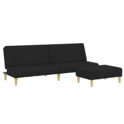 Canapé-lit à 2 places avec repose-pied noir tissu 