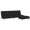 Canapé-lit à 2 places avec repose-pied noir tissu 