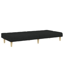 Canapé-lit à 2 places avec repose-pied noir tissu 