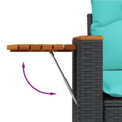 Salon de jardin 3 pcs avec coussins noir résine tressée 