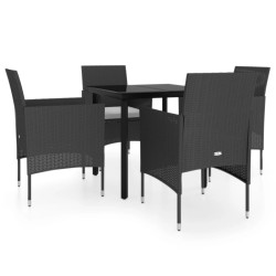 Ensemble à manger de jardin avec coussins 5 pcs Noir 