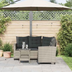 Canapé de jardin table et coussins en forme de L gris clair 