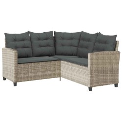 Canapé de jardin table et coussins en forme de L gris clair 