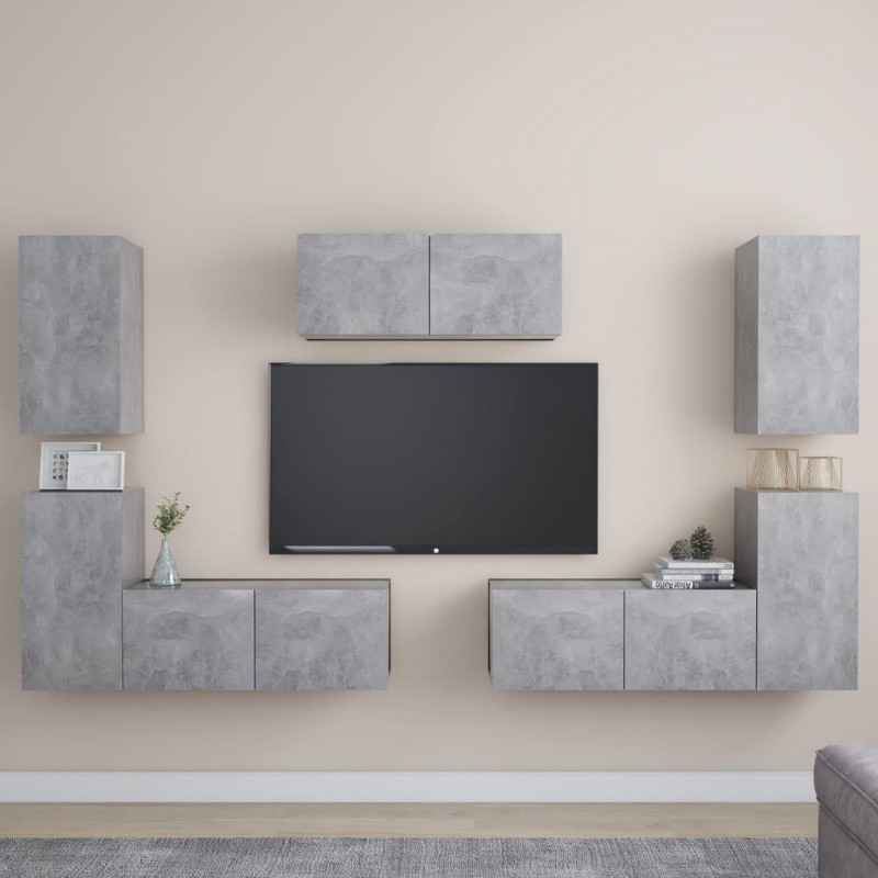 Ensemble de meubles TV 7 pcs Gris béton Bois d'ingénierie Ensemble de meubles TV 7 pcs Gris béton Bois d'ingénierie