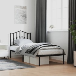 Cadre de lit métal sans matelas avec tête de lit noir 90x190 cm 