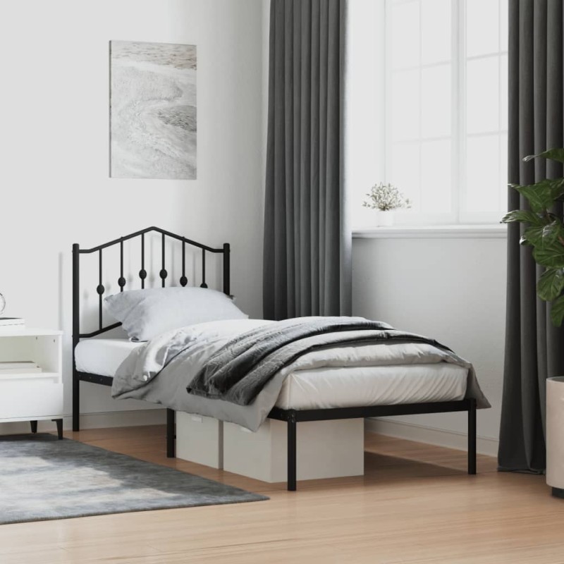 Cadre de lit métal sans matelas avec tête de lit noir 90x190 cm 