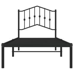 Cadre de lit métal sans matelas avec tête de lit noir 90x190 cm 