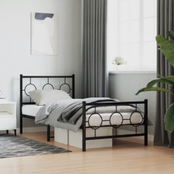 Cadre de lit métal sans matelas avec pied de lit noir 90x190 cm 