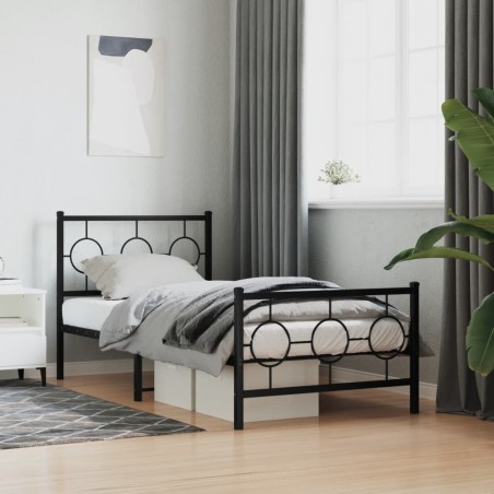 Cadre de lit métal sans matelas avec pied de lit noir 90x190 cm 