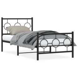Cadre de lit métal sans matelas avec pied de lit noir 90x190 cm 