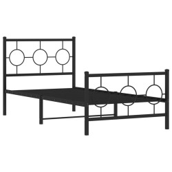 Cadre de lit métal sans matelas avec pied de lit noir 90x190 cm 