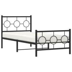 Cadre de lit métal sans matelas avec pied de lit noir 90x190 cm 