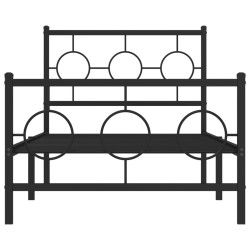 Cadre de lit métal sans matelas avec pied de lit noir 90x190 cm 
