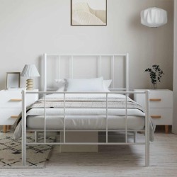 Cadre de lit métal sans matelas et pied de lit blanc 100x200 cm 