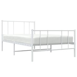 Cadre de lit métal sans matelas et pied de lit blanc 100x200 cm 