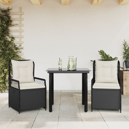 Ensemble à manger de jardin avec coussins 3 pcs Noir 