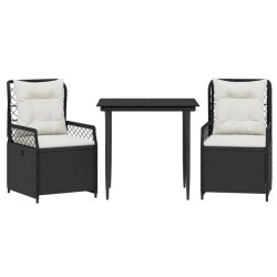 Ensemble à manger de jardin avec coussins 3 pcs Noir 