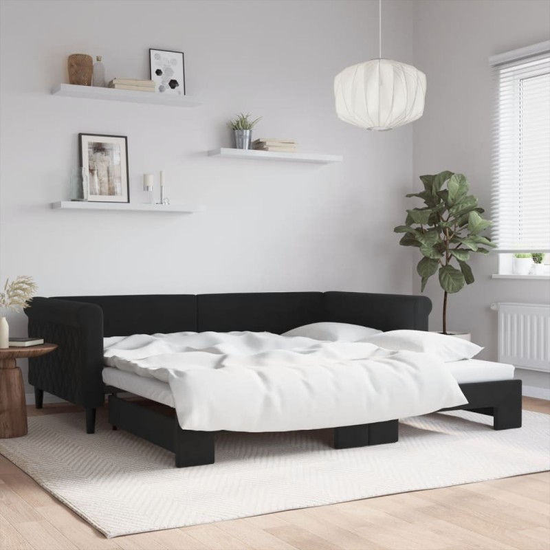 Lit de jour avec gigogne sans matelas noir 100x200 cm 