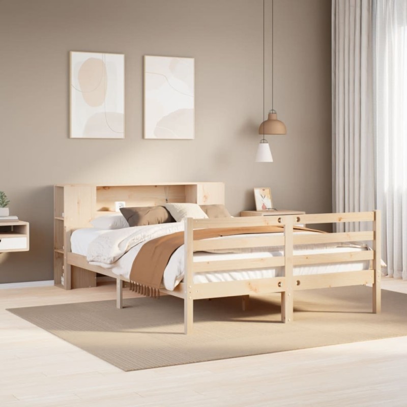 Lit bibliothèque sans matelas 160x200 cm bois massif de pin 