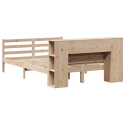 Lit bibliothèque sans matelas 160x200 cm bois massif de pin 