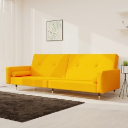 Canapé-lit à 2 places avec deux oreillers Jaune Velours 