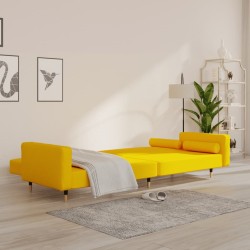 Canapé-lit à 2 places avec deux oreillers Jaune Velours 