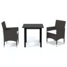 Ensemble à dîner de jardin avec coussins 3 pcs poly rotin brun 