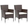 Ensemble à dîner de jardin avec coussins 3 pcs poly rotin brun 