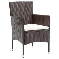 Ensemble à dîner de jardin avec coussins 3 pcs poly rotin brun 