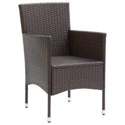Ensemble à dîner de jardin avec coussins 3 pcs poly rotin brun 