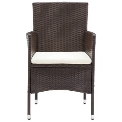 Ensemble à dîner de jardin avec coussins 3 pcs poly rotin brun 