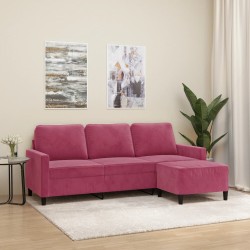 Canapé à 3 places et repose-pieds Rouge bordeaux 180 cm Velours 