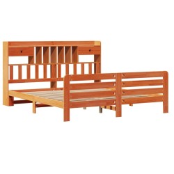 Lit bibliothèque sans matelas cire marron 180x200 cm pin massif 