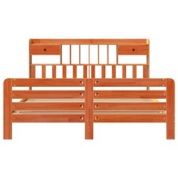 Lit bibliothèque sans matelas cire marron 180x200 cm pin massif 