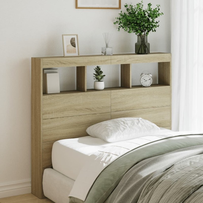 Armoire tête de lit avec LED chêne sonoma 120x17x102 cm 