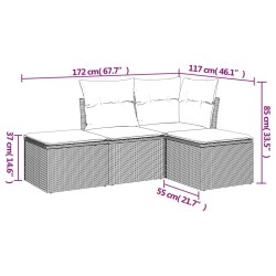 Salon de jardin 4 pcs avec coussins marron résine tressée 
