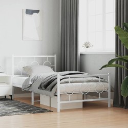 Cadre de lit métal sans matelas et pied de lit blanc 100x200 cm 